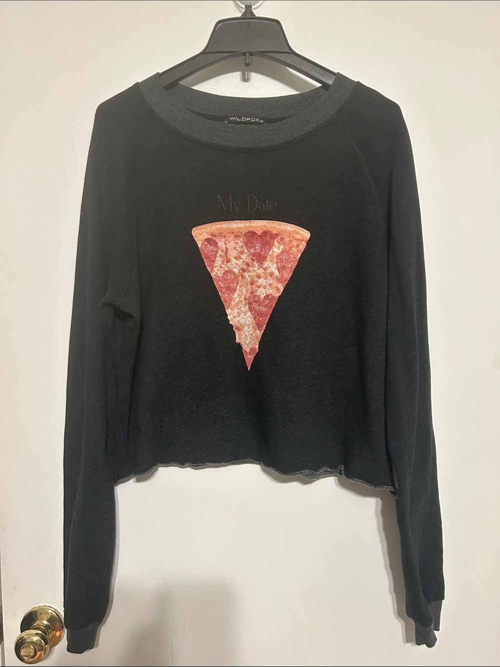 Wildfox Black Long-Sleeve Pizza Slice Graphic Sweatshirt